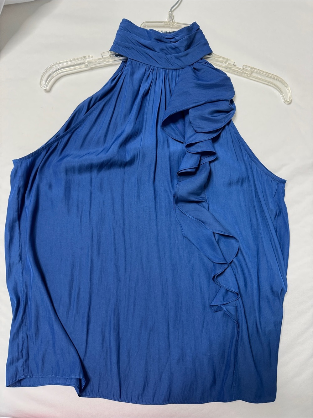Navy One-Shoulder Ruffle top - Picture 2 of 3